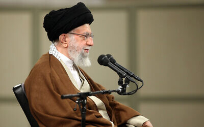 Supreme Leader Ayatollah Ali Khamenei speaks during a meeting with a group of Basij paramilitary forces in Tehran, Iran, November 26, 2022. (Office of the Iranian Supreme Leader via AP)