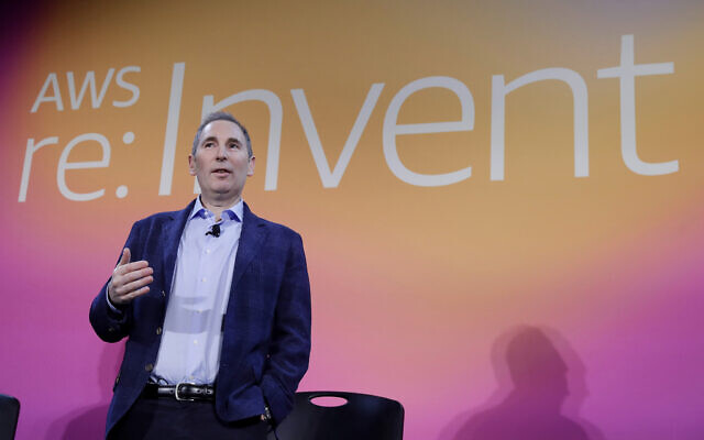 Then-Amazon Web Services CEO Andy Jassy discusses a new initiative with the NFL in Las Vegas, on December 5, 2019. (Isaac Brekken/AP Images for NFL, File) Then-Amazon Web Services CEO Andy Jassy discusses a new initiative with the NFL in Las Vegas, on December 5, 2019. (Isaac Brekken/AP Images for NFL, File)