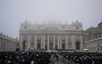 Fog covers the St. Peter's Basilica Dome in St. Peter's Square at the Vatican ahead of the funeral mass for late Pope Emeritus Benedict XVI, January 5, 2023. (Alessandra Tarantino/AP)