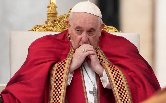 Pope Francis during the funeral mass for late Pope Emeritus Benedict XVI in St. Peter's Square at the Vatican, Thursday, Jan. 5, 2023. Benedict died at 95 on Dec. 31 in the monastery on the Vatican grounds where he had spent nearly all of his decade in retirement. (AP Photo/Andrew Medichini)