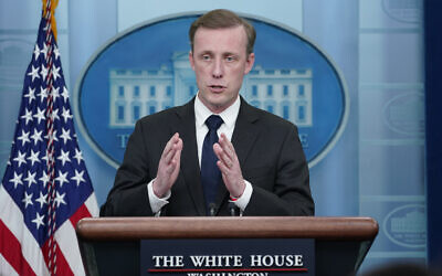 White House national security adviser Jake Sullivan speaks during the daily briefing at the White House in Washington, December 12, 2022. (Susan Walsh/AP)