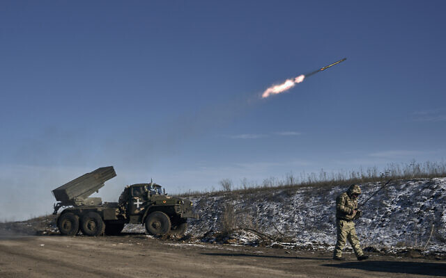 Ukrainian army Grad multiple rocket launcher fires rockets at Russian positions in the frontline near Soledar, Donetsk region, Ukraine, Wednesday, January 11, 2023. (AP Photo/Libkos, File) Ukrainian army Grad multiple rocket launcher fires rockets at Russian positions in the frontline near Soledar, Donetsk region, Ukraine, Wednesday, January 11, 2023. (AP Photo/Libkos, File)
