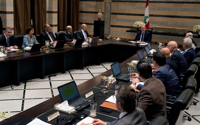 Lebanese caretaker Prime Minister Najib Mikati, center right, heads the cabinet meeting in Beirut, Lebanon, Wednesday, Jan. 18, 2023 (AP Photo/Bilal Hussein) Lebanese caretaker Prime Minister Najib Mikati, center right, heads the cabinet meeting in Beirut, Lebanon, Wednesday, Jan. 18, 2023 (AP Photo/Bilal Hussein)