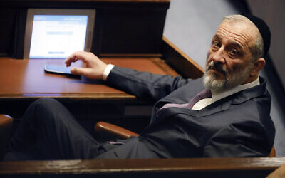Aryeh Deri attends a special session of the Knesset in Jerusalem on Dec. 29, 2022. (Amir Cohen/Pool Photo via AP)