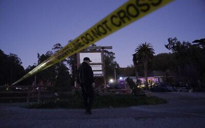 Police tape is placed near the scene of one of two shootings where seven people were killed at a farm and a nearby location in Half Moon Bay, California, a coastal community south of San Francisco, January 23, 2023. (AP/Jeff Chiu)