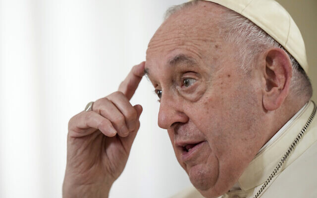 Pope Francis speaks during an interview with The Associated Press at the Vatican, January 24, 2023. (AP/Andrew Medichini) Pope Francis speaks during an interview with The Associated Press at the Vatican, January 24, 2023. (AP/Andrew Medichini)