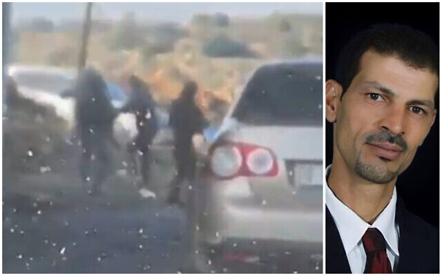 Ahmad Kahla is seen scuffling with troops near the West Bank settlement of Ofra, January 15, 2023. (Screen capture/Twitter; courtesy) Ahmad Kahla is seen scuffling with troops near the West Bank settlement of Ofra, January 15, 2023. (Screen capture/Twitter; courtesy)