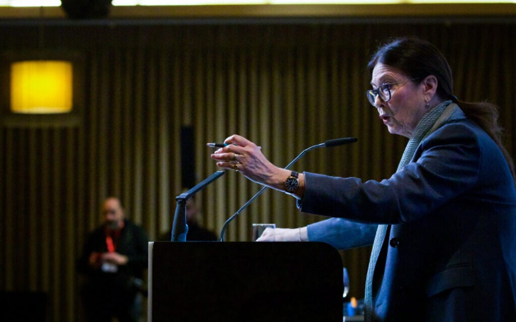President of the Supreme Court Esther Hayut speaks at a conference in Haifa on January 12, 2023. (Shir Torem/Flash90) President of the Supreme Court Esther Hayut speaks at a conference in Haifa on January 12, 2023. (Shir Torem/Flash90)