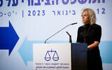 Attorney General Gali Baharav-Miara speaks during a legal conference in Haifa on January 12, 2023. (Shir Torem/ Flash90/ File)
