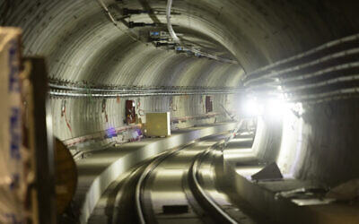 A file photo of construction on the Red Line of the Tel Aviv Light Rail as part of the mass transit system for the Tel Aviv metropolitan area, some of which runs underground, September 13, 2021. (Moshe Shai/Flash90)
