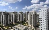 An illustrative photo of newly completed high-rise residential buildings in the 1200 neighborhood of Hod Hasharon, in central Israel on September 14, 2022. (Michael Giladi/Flash90)