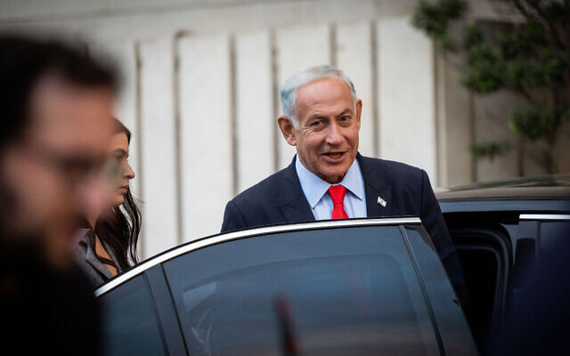 Prime Minister Benjamin Netanyahu seen after coalition talks at a hotel in Jerusalem on November 16, 2022. (Yonatan Sindel/Flash90) Prime Minister Benjamin Netanyahu seen after coalition talks at a hotel in Jerusalem on November 16, 2022. (Yonatan Sindel/Flash90)