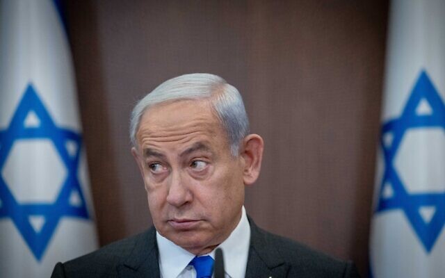 Prime Minister Benjamin Netanyahu leads a meeting at the Prime Minister's Office in Jerusalem on January 3, 2023. (Yonatan Sindel/Flash90) Prime Minister Benjamin Netanyahu leads a meeting at the Prime Minister's Office in Jerusalem on January 3, 2023. (Yonatan Sindel/Flash90)