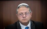 National Security Minister Itamar Ben Gvir at a cabinet meeting at the Prime Minister's Office in Jerusalem on January 3, 2023. (Yonatan Sindel/Flash90)