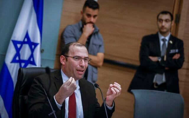 The Knesset’s Constitution, Law and Justice Committee chair MK Simcha Rothman leads a committee debate, in Jerusalem, January 17, 2023. (Olivier Fitoussi/Flash90) The Knesset’s Constitution, Law and Justice Committee chair MK Simcha Rothman leads a committee debate, in Jerusalem, January 17, 2023. (Olivier Fitoussi/Flash90)