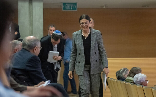 Supreme Court President Esther Hayut at a book launch event at the Yad Vashem Holocaust Remembrance Center in Jerusalem, on January 19, 2023. (Yonatan Sindel/Flash90) Supreme Court President Esther Hayut at a book launch event at the Yad Vashem Holocaust Remembrance Center in Jerusalem, on January 19, 2023. (Yonatan Sindel/Flash90)