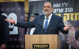 Shas leader Aryeh Deri during a Shas party meeting at the Knesset on January 23, 2023. (Yonatan Sindel/Flash90)