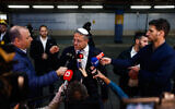 National Security Minister Itamar Ben Gvir speaks to the press at Jerusalem's Shaare Tzedek hospital on January 28, 2023 (Courtesy Olivier Fitoussi/Flash90)