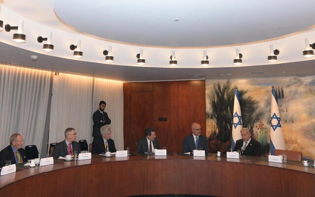 Prime Minister Benjamin Netanyahu meets with an American Jewish Committee delegation in the Knesset on January 23, 2023. (Amos Ben Gershom/GPO) Prime Minister Benjamin Netanyahu meets with an American Jewish Committee delegation in the Knesset on January 23, 2023. (Amos Ben Gershom/GPO)