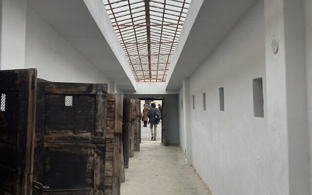 A row of solitary confinement cells in the former Theresienstadt ghetto-concentration camp, pictured on January 24, 2023. (Yaakov Schwartz/ Times of Israel)