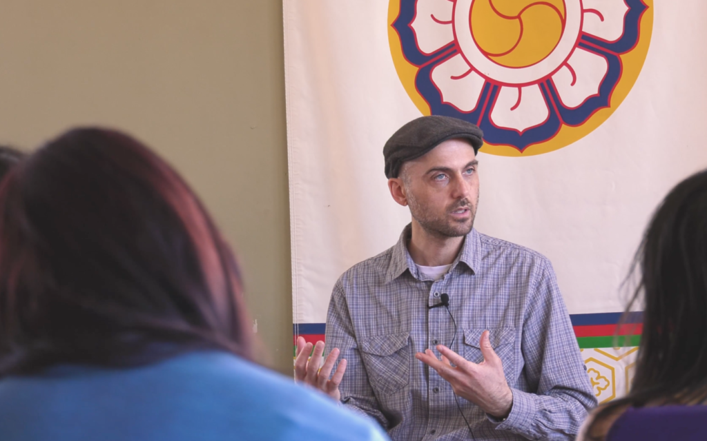 Zvi Ish-Shalom addresses a class on the Path of Primordial Light in an undated photo. (Courtesy)