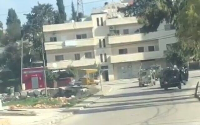 An IDF convoy seen entering the northern West Bank town of Zababdeh, near Jenin, on January 11, 2023 (Screen capture/Twitter: used in accordance with Clause 27a of the Copyright Law)
