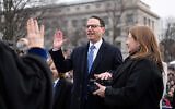 Josh Shapiro takes the oath of office to become Pennsylvania's 48th governor at the state capitol in Harrisburg, Pennsylvania, January 17, 2023. (AP Photo/Matt Rourke)