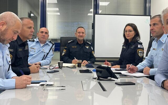 Police chief Kobi Shabtai holds an assesment from his office in Tel Aviv regarding the ongoing protests in the city, Haifa, and Jerusalem, January 14, 2023. (Israel Police) Police chief Kobi Shabtai holds an assesment from his office in Tel Aviv regarding the ongoing protests in the city, Haifa, and Jerusalem, January 14, 2023. (Israel Police)