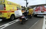 Medics are seen at a checkpoint near the West Bank settlement of Nili, following a stabbing incident, January 16, 2023, (Magen David Adom)