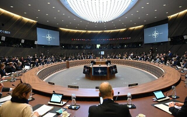 President Isaac Herzog meets with officials at NATO headquarters in Brussels during his visit on January 26. 2023. (President's Office)
