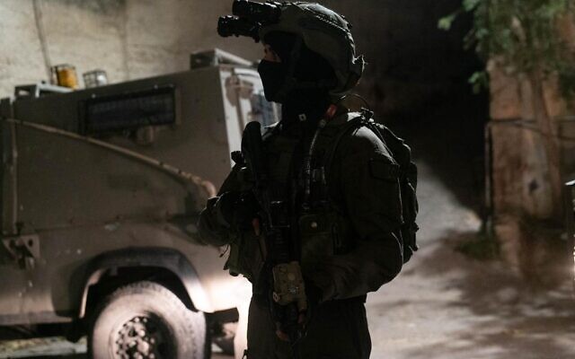 Illustrative: Israeli troops operate in the West Bank, early January 3, 2023. (Israel Defense Forces) Illustrative: Israeli troops operate in the West Bank, early January 3, 2023. (Israel Defense Forces)