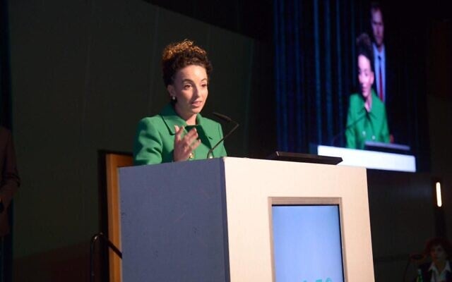 Environmental Protection Minister Idit Silman speaks at the Environment 2050 conference in Tel Aviv, January 17, 2023. (Liat Mandel) Environmental Protection Minister Idit Silman speaks at the Environment 2050 conference in Tel Aviv, January 17, 2023. (Liat Mandel)