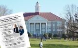 A flyer distributed by James Madison University showed the agenda of a Holocaust-related event that Jewish faculty members objected to. (Flyer via JTA/JMU campus photo CC BY-SA 3.0/ Ben Schumin)