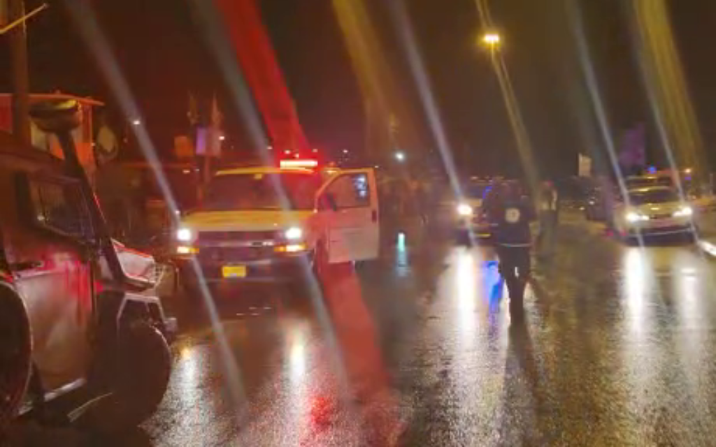 Medics at the scene of a suspected ramming attack at the Tapuah Junction in the West Bank, January 31, 2023. (Magen David Adom)