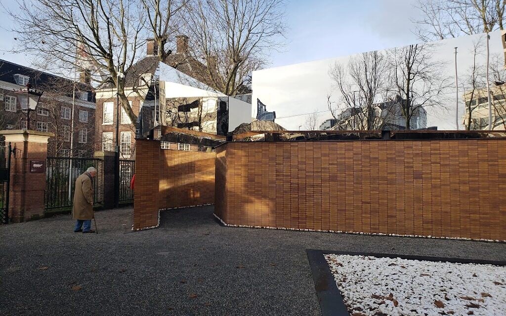 'Namenmonument' in Amsterdam with the names of Dutch-Jewish Holocaust victims, December 2022 (Matt Lebovic/The Times of Israel)