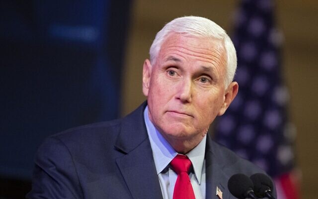 In this file photo taken on April 12, 2022 former US Vice President Mike Pence speaks at a campus lecture hosted by Young Americans for Freedom at the University of Virginia in Charlottesville, Virginia. (Ryan M. Kelly / AFP) In this file photo taken on April 12, 2022 former US Vice President Mike Pence speaks at a campus lecture hosted by Young Americans for Freedom at the University of Virginia in Charlottesville, Virginia. (Ryan M. Kelly / AFP)