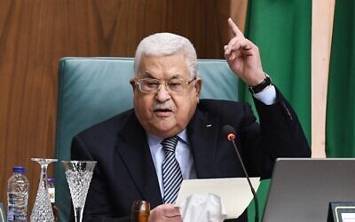 Palestinian Authority President Mahmoud Abbas speaks during the Arab League's "Summit for Jerusalem" in Cairo, on February 12, 2023. (Ahmad Hassan/AFP)