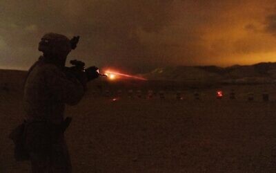 US Marine Corps Cpl. Jason Carreon, a field radio operator with 2nd Assault Amphibian Battalion, 2nd Marine Division, participates in a range excserise during the join Intrepid Maven drill with the IDF, February 20, 2023. (US Marine Corps photo/Lance Cpl. Emma Gray)