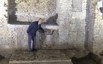 A site confirmed by archaeologists to be the remains of a 14th-century synagogue in Utrera, Spain, February 7, 2023. (YouTube screenshot: Used in accordance with Clause 27a of the Copyright Law)