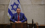 Likud MK and Chairman of the Knesset Foreign Affairs and Defense Committee Yuli Edelstein speaks in the Knesset plenum in favor of his bill to repeal the sections of the 2005 Disengagement law which led to the evacuation of four settlements in the northern West Bank, February 15, 2023. (Noam Moskowitz/Knesset Spokesperson's Department)