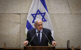 Prime Minister Benjamin Netanyahu speaks in the Knesset on February 27, 2023. (Noam Moskowitz/Knesset Spokesperson)