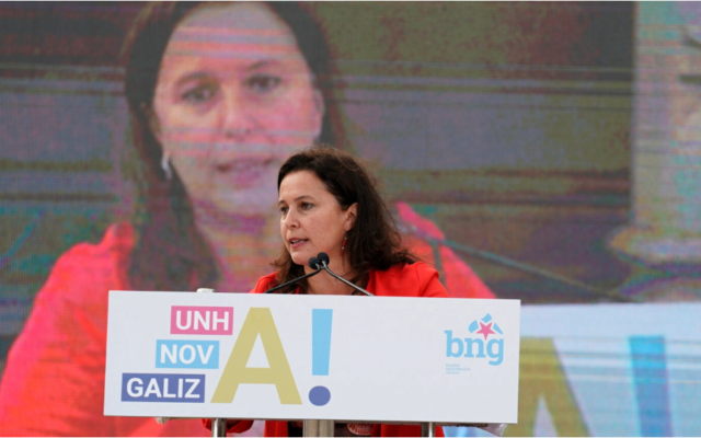 Ana Miranda speaks at a rally in Coruña, Spain, July 10, 2020. (Cristina Andina/Getty Images)