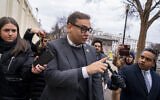 Republican Rep. George Santos of New York leaves a House GOP conference meeting on Capitol Hill in Washington, DC, January 25, 2023. (AP/Andrew Harnik)