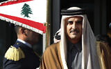 File: Qatar's Emir Sheikh Tamim bin Hamad Al Thani reviews the honor guard as he arrives at the Rafik Hariri international airport in Beirut, Lebanon, January 20, 2019. (AP/Hussein Malla, File)