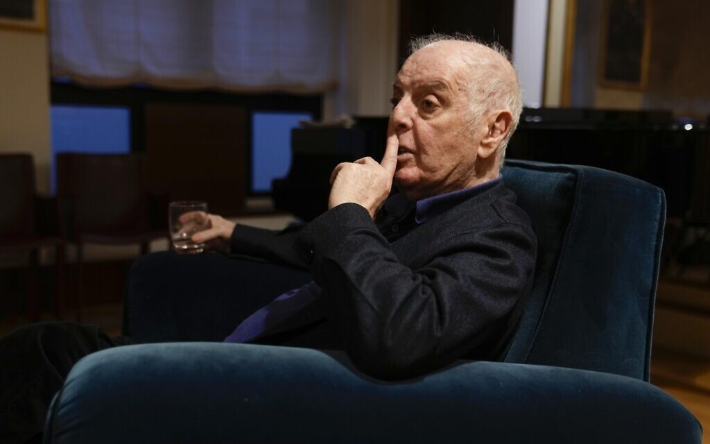 Israeli-Argentine pianist and conductor Daniel Barenboim talks with The Associated Press during an interview, at La Scala theatre in Milan, Italy, February 14, 2023. (AP/Luca Bruno) Israeli-Argentine pianist and conductor Daniel Barenboim talks with The Associated Press during an interview, at La Scala theatre in Milan, Italy, February 14, 2023. (AP/Luca Bruno)