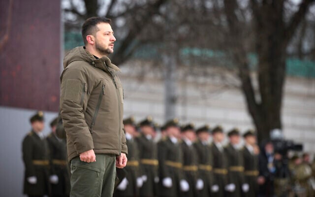 Ukrainian President Volodymyr Zelensky attends a commemorative event on the occasion of the Russia Ukraine war one year anniversary, in Kyiv, Ukraine, February 24, 2023. (Ukrainian Presidential Press Office via AP) Ukrainian President Volodymyr Zelensky attends a commemorative event on the occasion of the Russia Ukraine war one year anniversary, in Kyiv, Ukraine, February 24, 2023. (Ukrainian Presidential Press Office via AP)