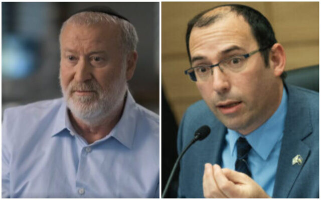 (L) Former Attorney General Avicahi Mandelblit speaks to Channel 12's 'Uvda' in a program aired February 9, 2023. (R) MK Simcha Rothman, head of the Constitution, Law and Justice Committee, leads a committee meeting at the Knesset on February 8, 2023. (Yonatan Sindel/Flash90; Screen capture/Channel 12) (L) Former Attorney General Avicahi Mandelblit speaks to Channel 12's 'Uvda' in a program aired February 9, 2023. (R) MK Simcha Rothman, head of the Constitution, Law and Justice Committee, leads a committee meeting at the Knesset on February 8, 2023. (Yonatan Sindel/Flash90; Screen capture/Channel 12)