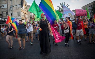 Members of the LGBT community and supporters participate in a protest march in support of the transgender community, in Tel Aviv on July 22, 2018. (Miriam Alster/Flash90) Members of the LGBT community and supporters participate in a protest march in support of the transgender community, in Tel Aviv on July 22, 2018. (Miriam Alster/Flash90)