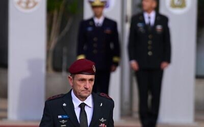 IDF Chief of Staff Herzi Halevi at a ceremony in the Kirya base in Tel Aviv, January 16, 2023. (Tomer Neuberg/Flash90)