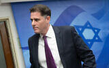 File - Strategic Affairs Minister Ron Dermer arrives for the weekly cabinet meeting at Prime Minister's Office in Jerusalem on January 29, 2023. (Yonatan Sindel/ Flash90)
